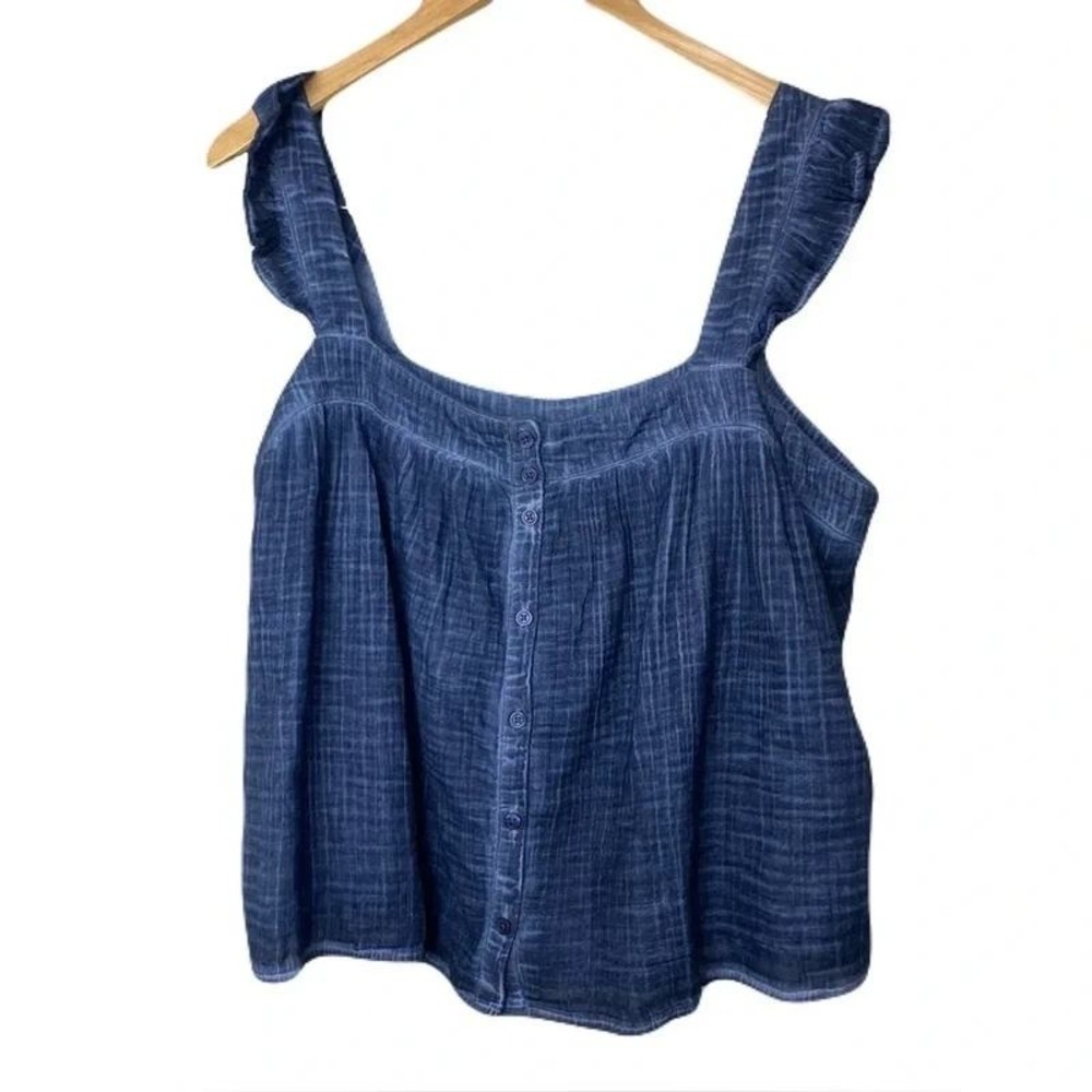 NWOTs Ruffle Strap Gauze Smocked Top Boho Summer Coastal Grandma 100% Cotton XL - Picture 2 of 6